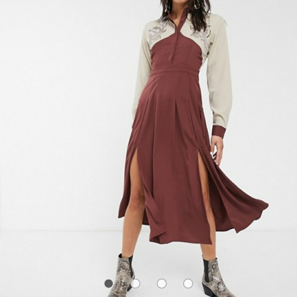 Glamorous Rust Cream Western Shirt Dress Cowgirl